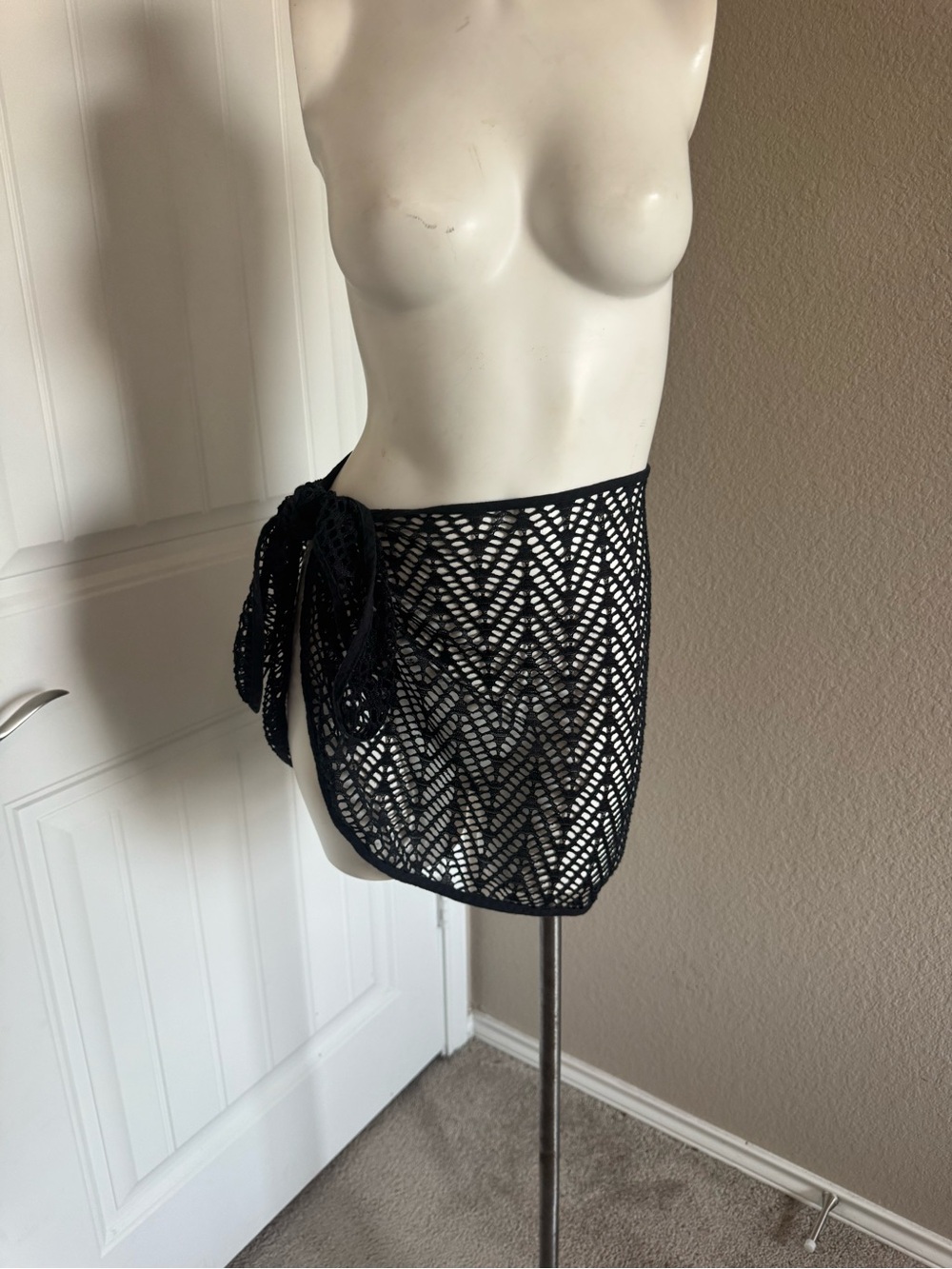 Dotti Black Crochet Side-Tie Swim Sarong